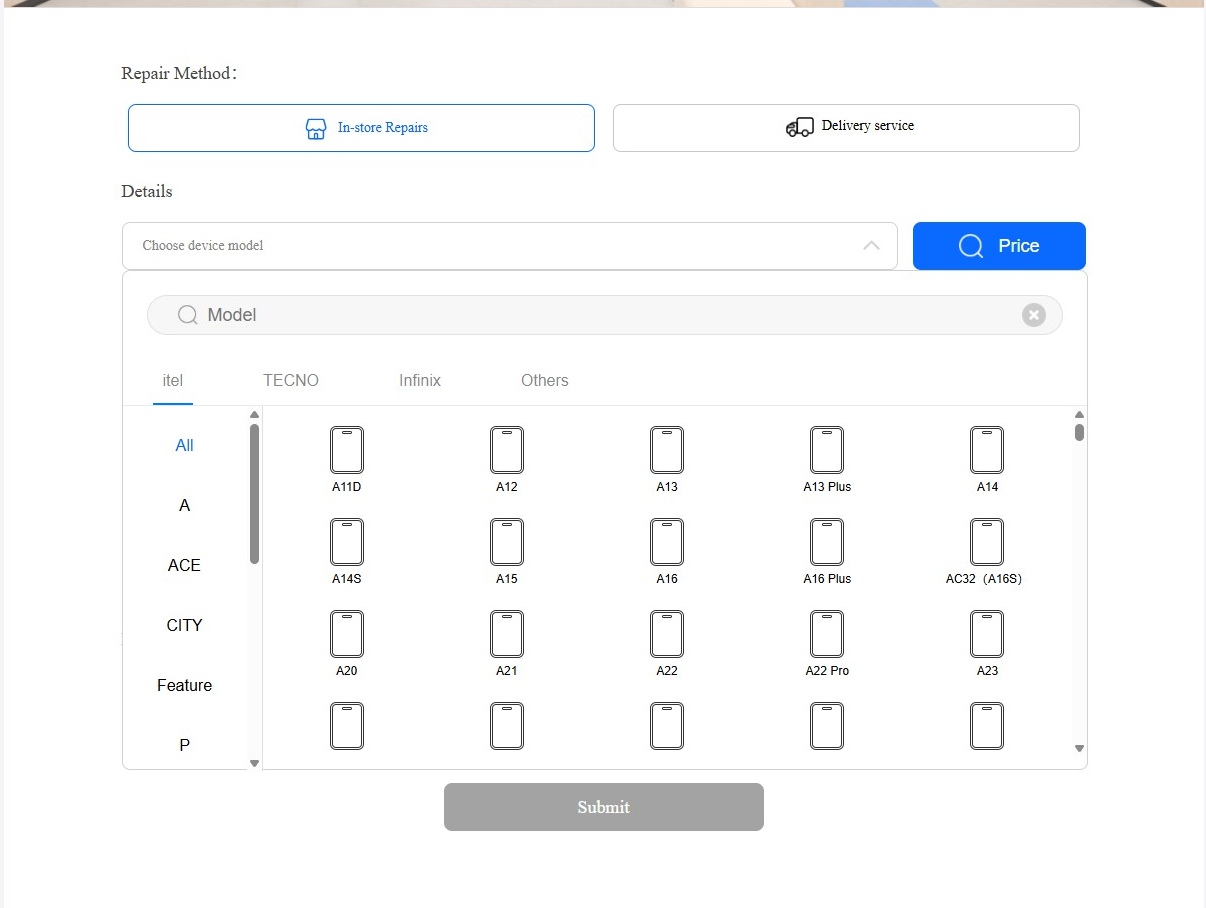 Step 3: Select the Infinix tab and find your model